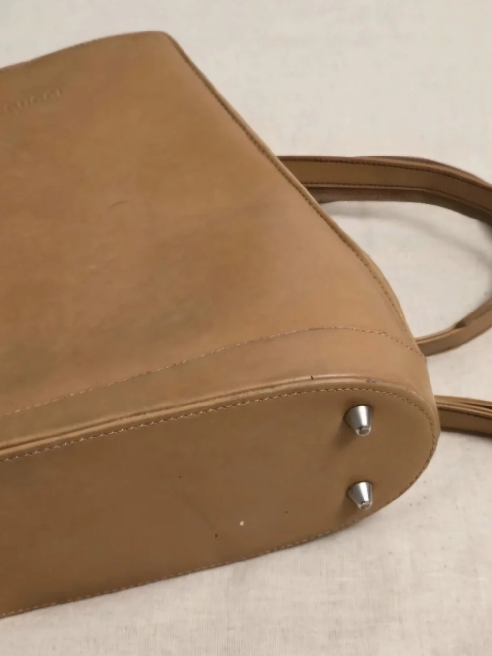 Vintage GUCCI Tan Leather Embossed Logo Backpack 90s Mini Backpack Authentic